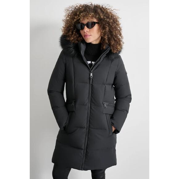 New DKNY Black Long Puffer With Double Pockets Size XL